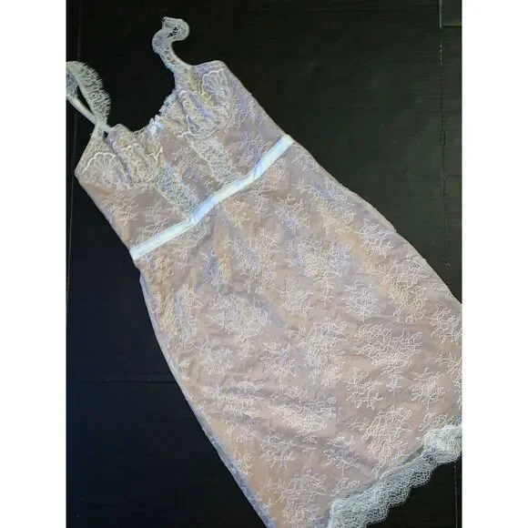 Victoria's Secret S gown slip DRESS Orange blue floral satin White beige lace